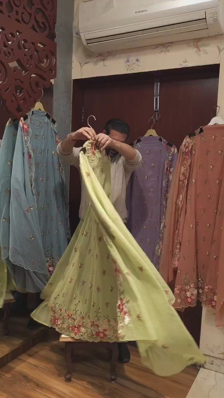 Mul chanderi Suit with Multicolor Thread Work