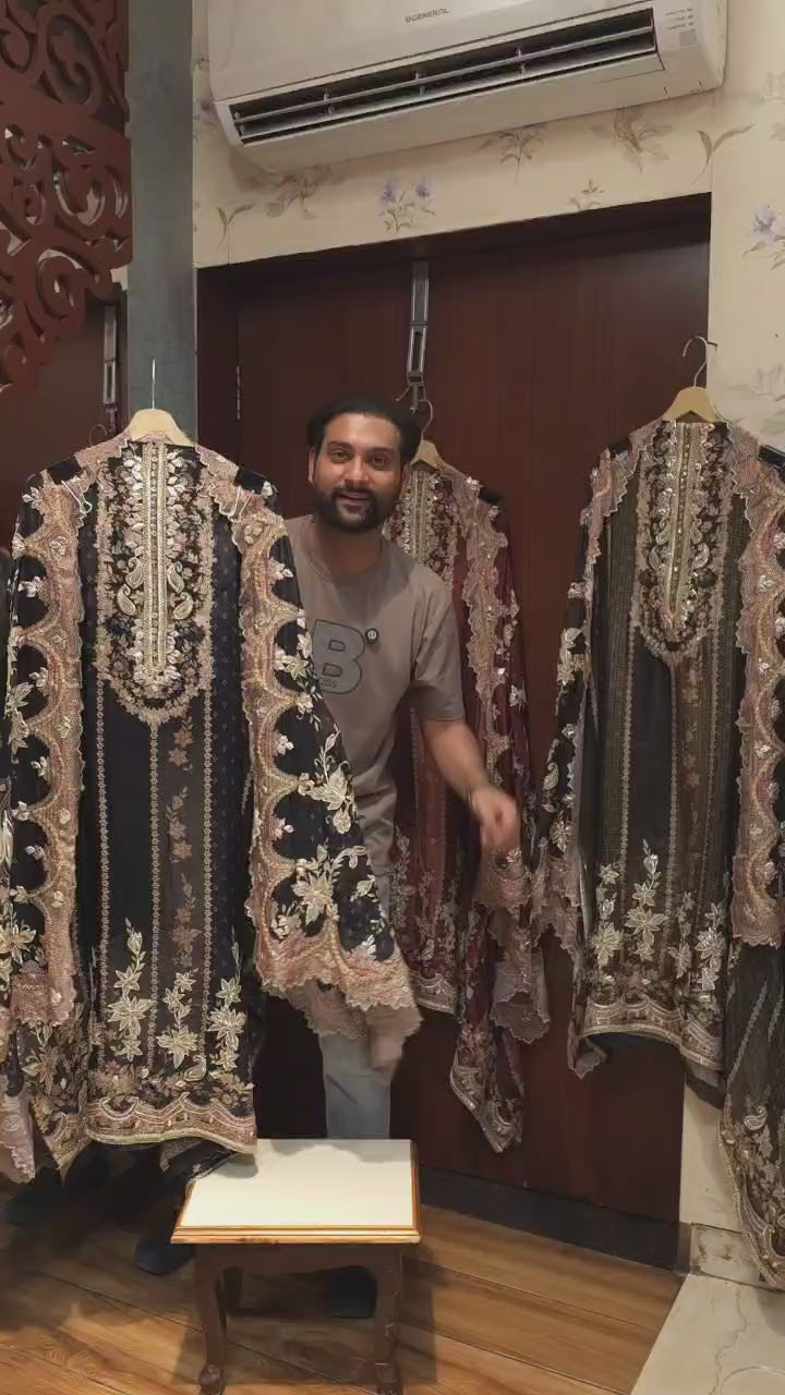 Glass Organza Suit with Digital Print & Embroidery
