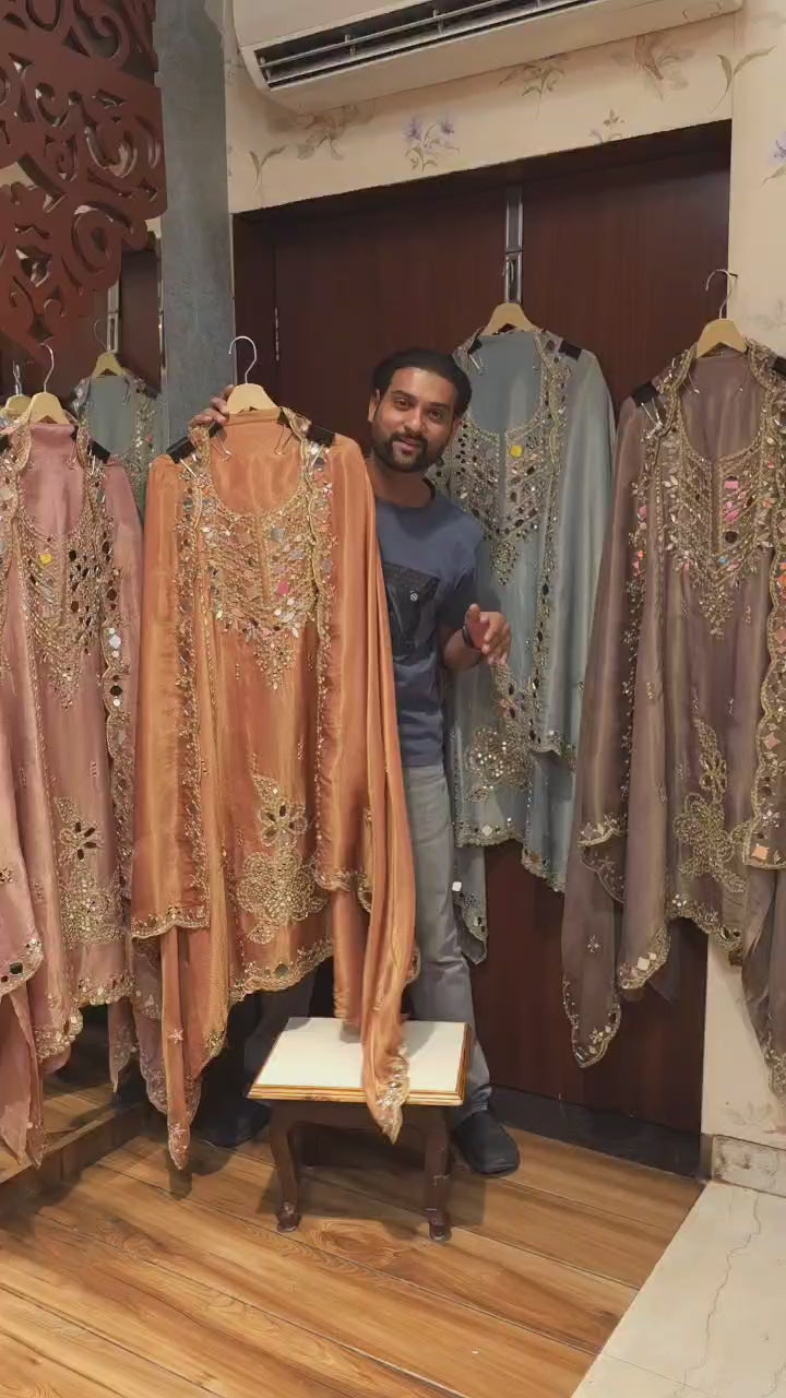 Luxury Mirror Work Ensemble in Metallic Hues