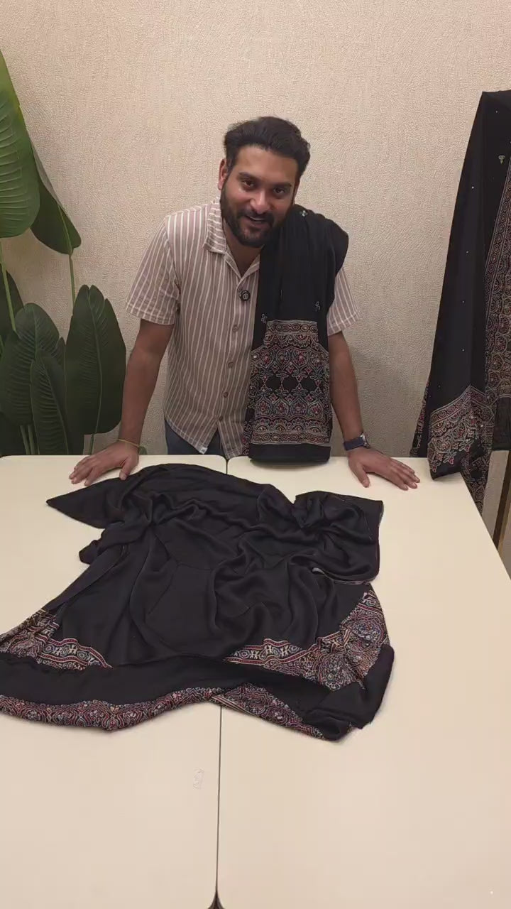 Pure Gajji Silk Ajrak Suit 3.O - The showstopper