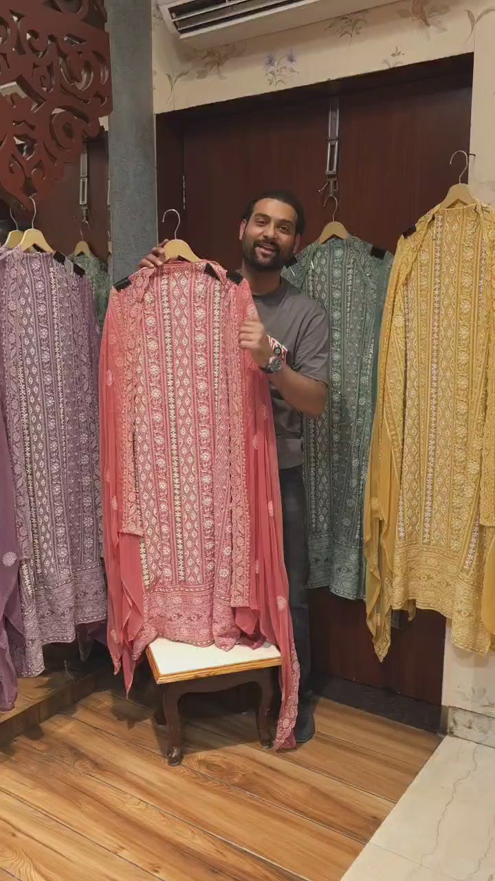 Evergreen Elegance in Georgette Lucknowi Set