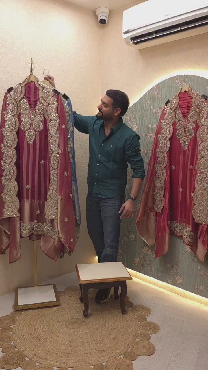 True Mirror Work, Pure Banaras Tissue Suit