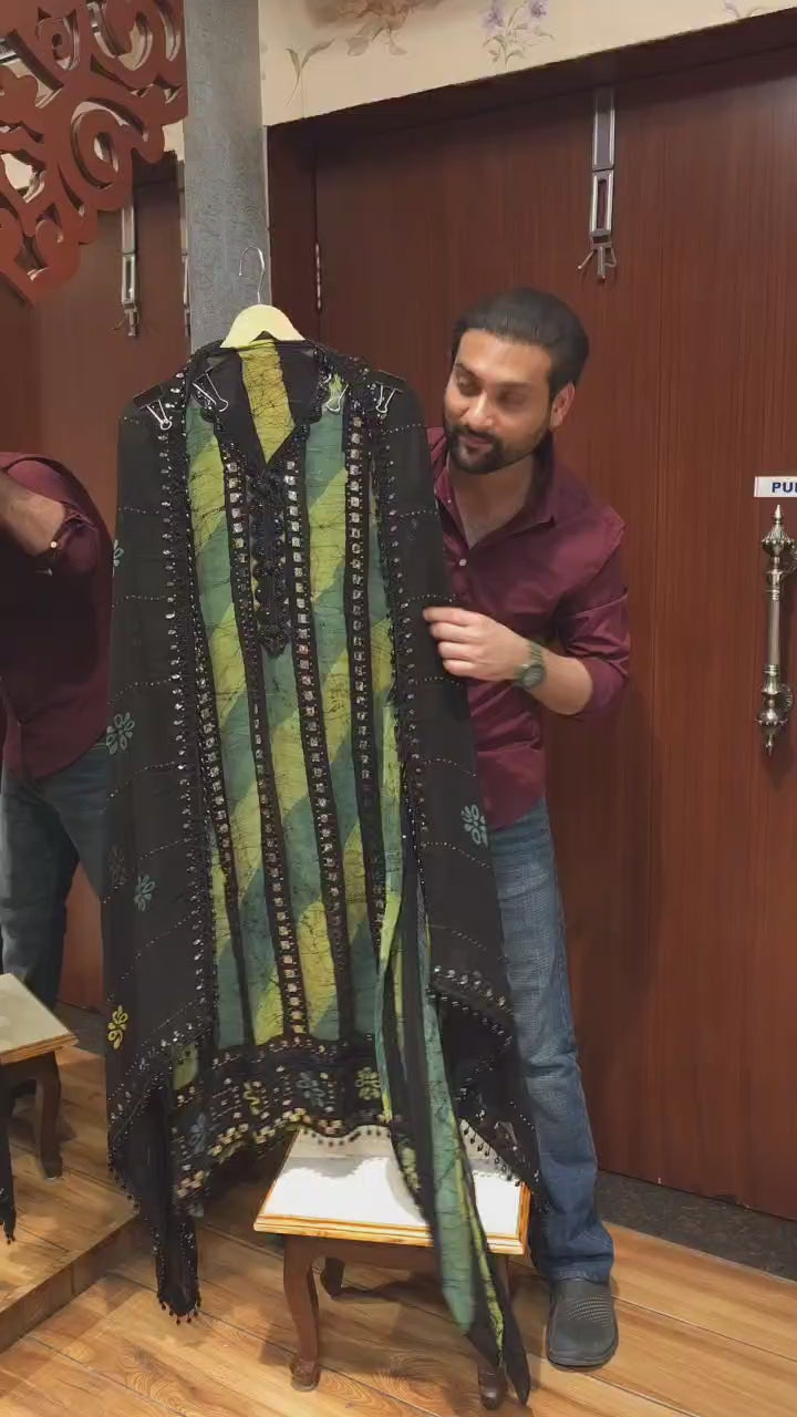 Abstract Print Georgette Suit with Indo-Western Embroidery