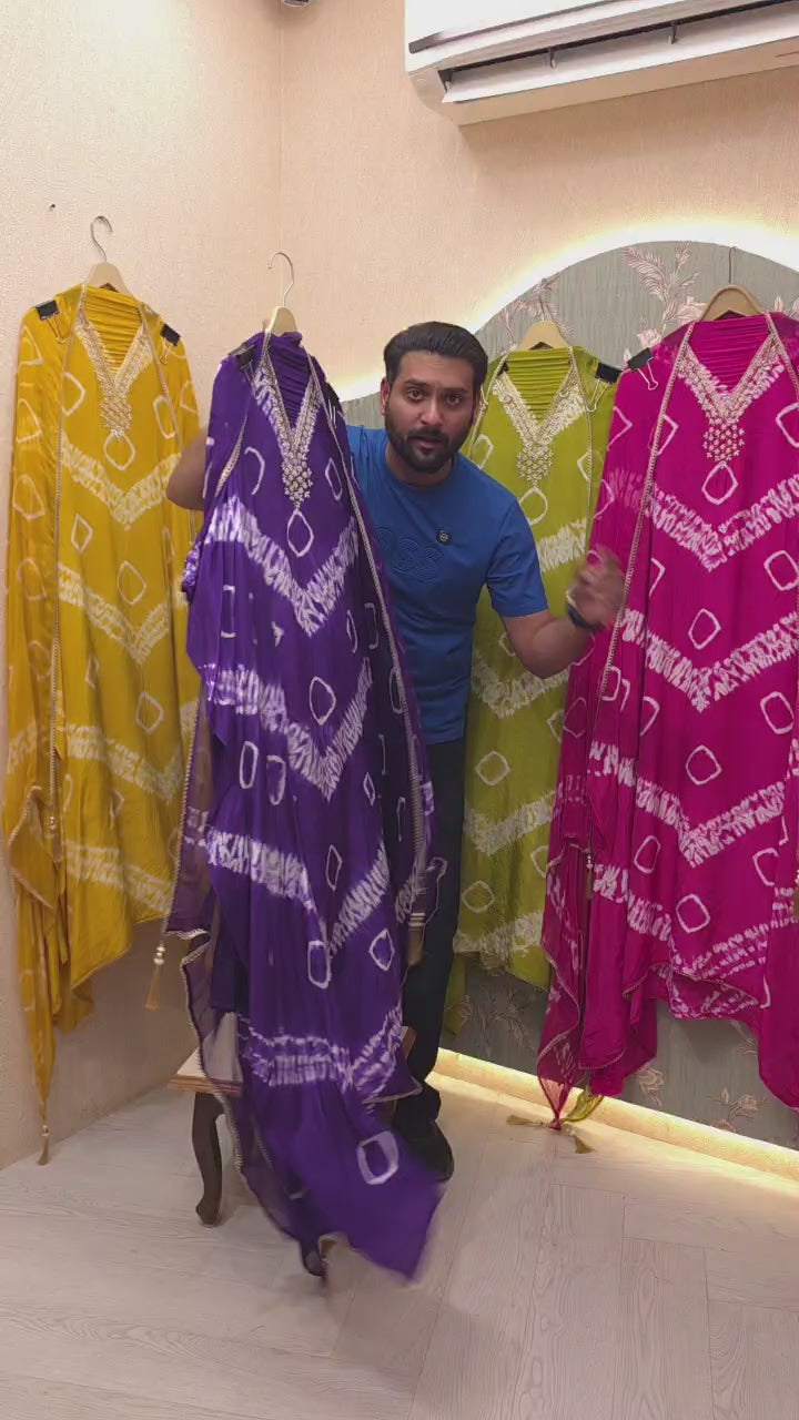 Crepe Shibori Suit With Chiffon Dupatta
