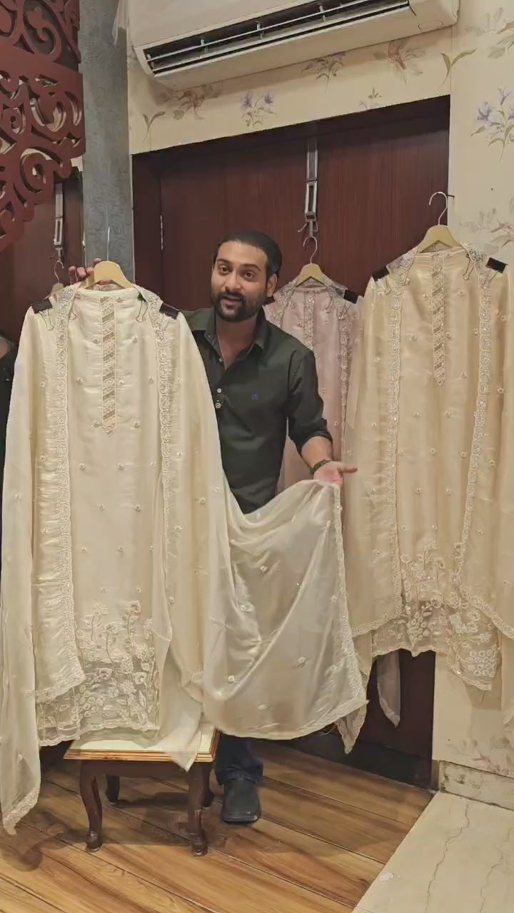 Glamorous Glass Tissue Handwork Suit