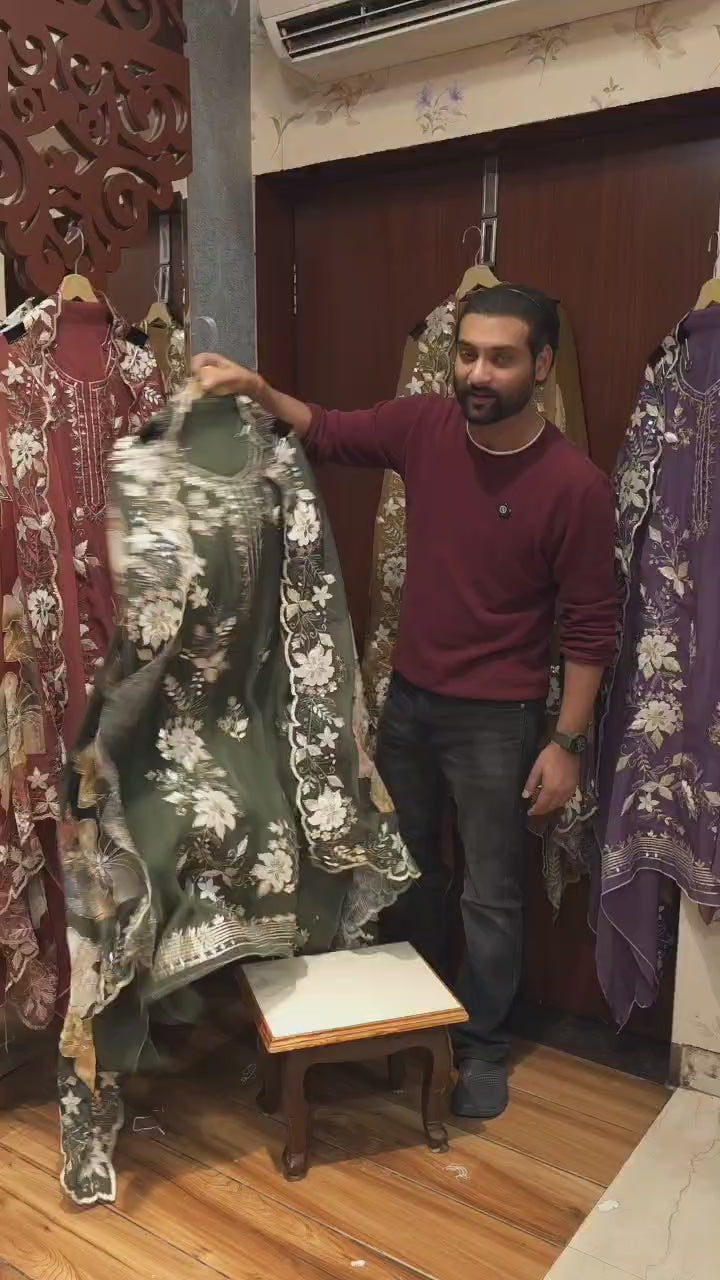 Designer Organza Suit with Print & Embroidery Combination