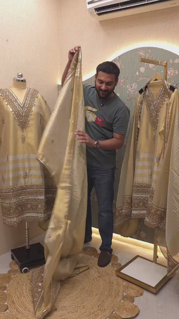 Champagne Gold Original Banarasi fabric's Suit