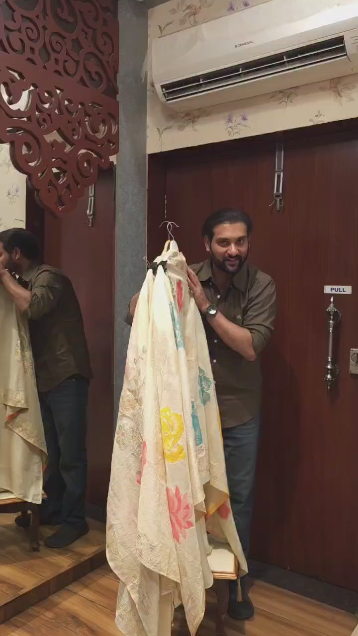 Ivory Banarasi Tissue Suits with Meenakari Weeve Silk dupatta's