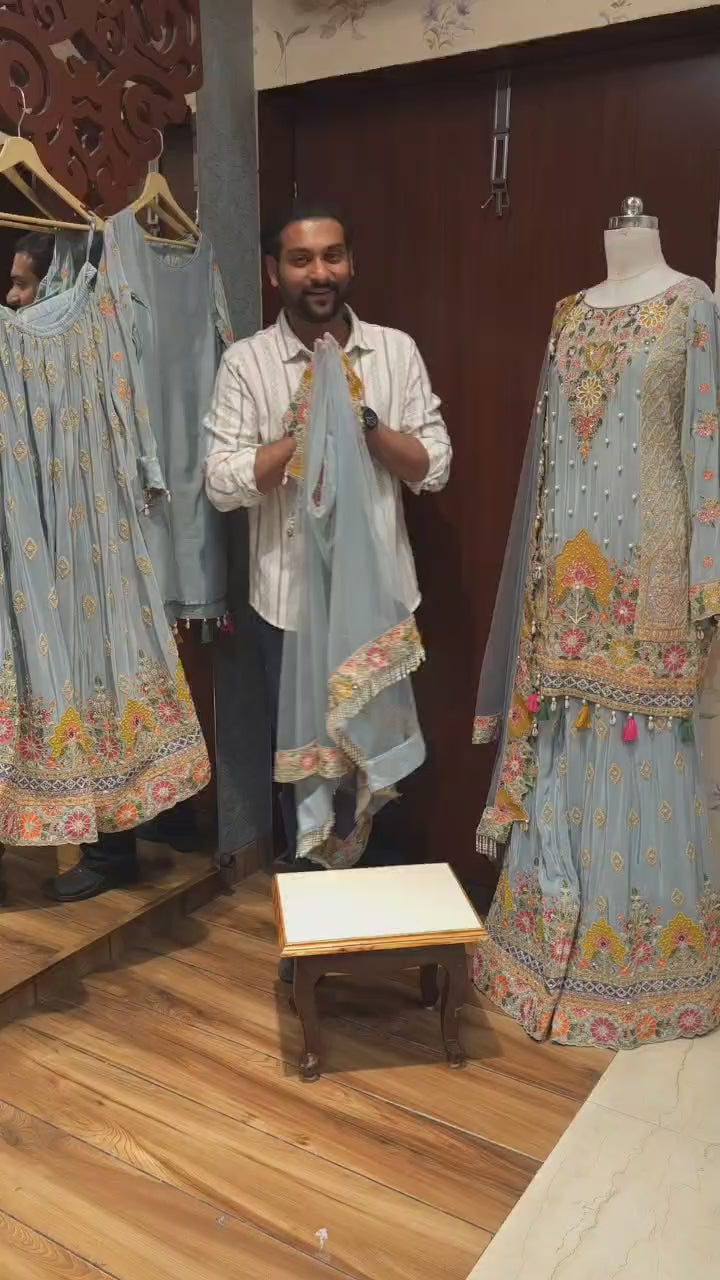 Heavy Pakistani Readymade Crepe pure Sharara Set
