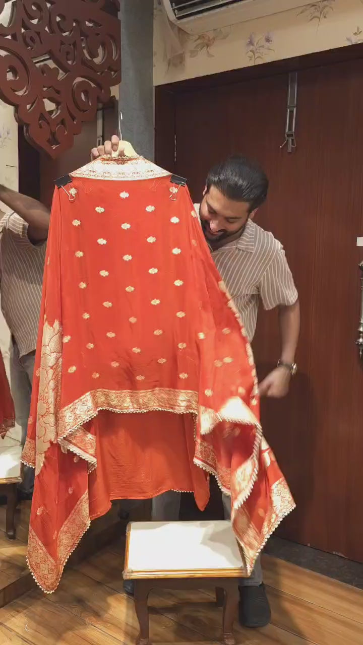 Zardozi on Crepe Silk & Banarasi Dupatta