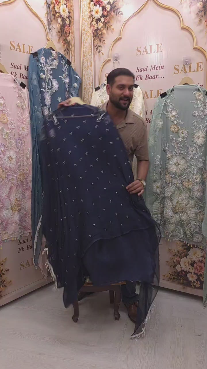 Indo-Western Suit - 3D Floral Embroidery