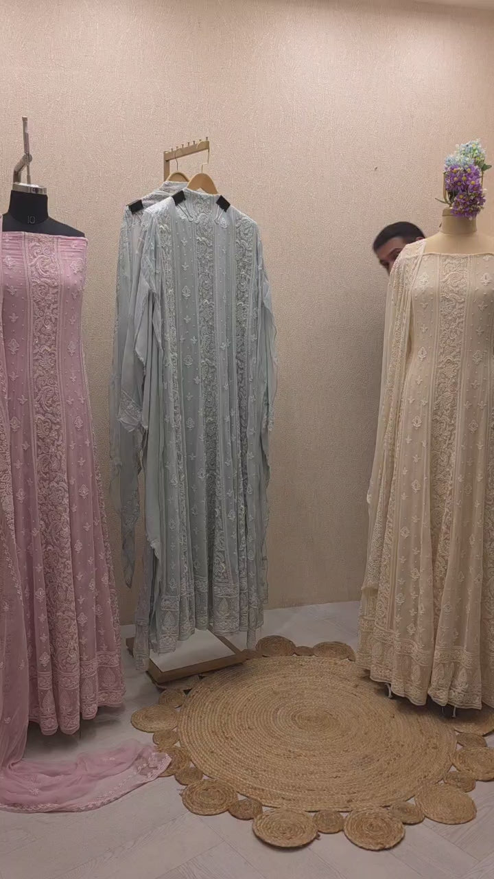 Pure Georgette Lucknowi Unstitched Anarkali