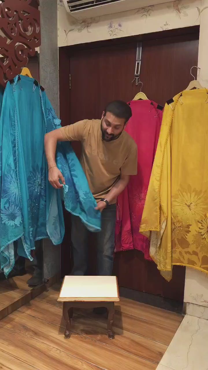 Pure Cotton Suit With Jute Flowers on Muslin Dupatta