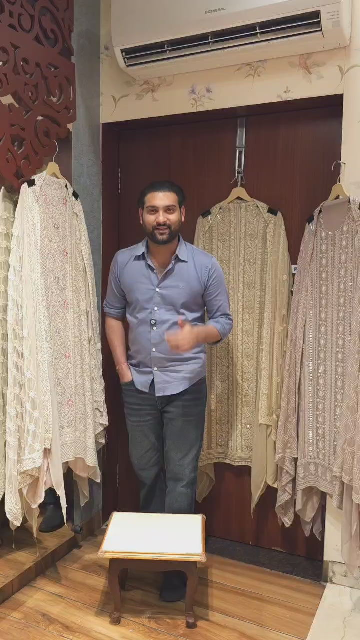 3 Neutral Lucknowi Georgette Suits