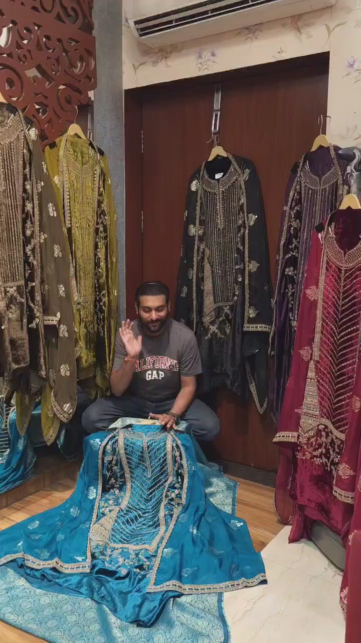 Shahi Velvet Suit in Rajwada look