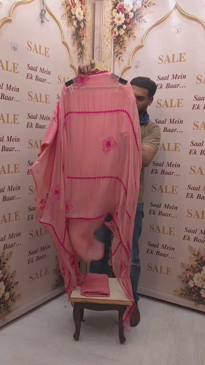 Stylish Organza  Suit - Sleeve & Bottom Work