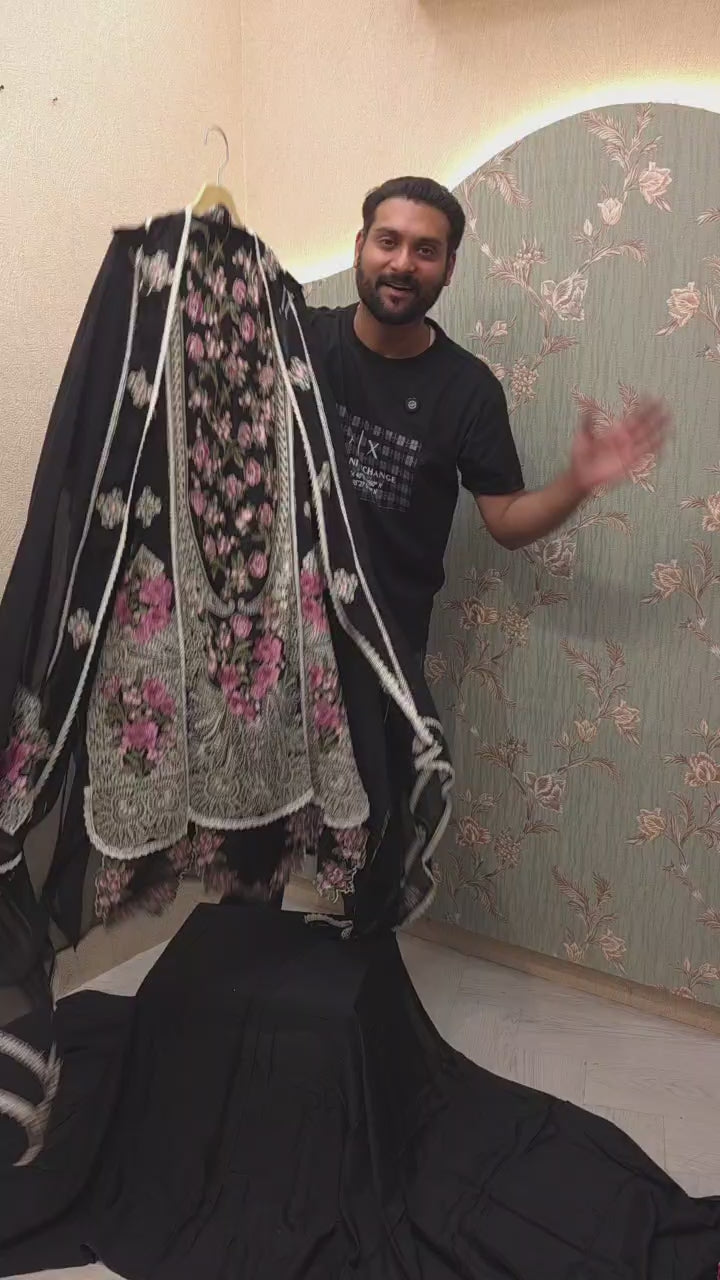 Pakistani Organza Suit with Cutout Embroidered Ghera