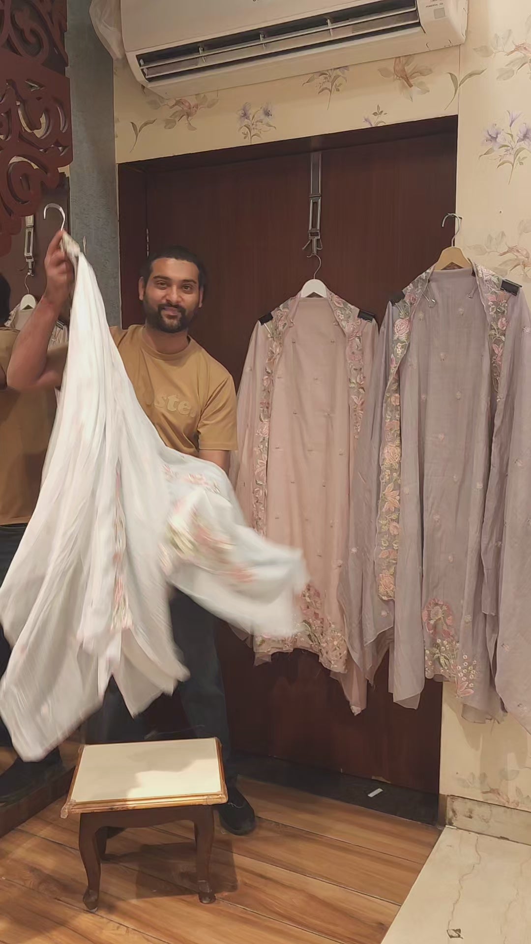 Crushed Mul Chanderi – With Floral Embroidery in 3 Tones