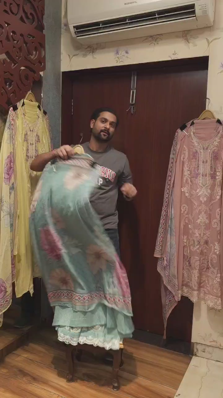 Mul Chanderi Suit with cutwork & threadwork - Summer Ready