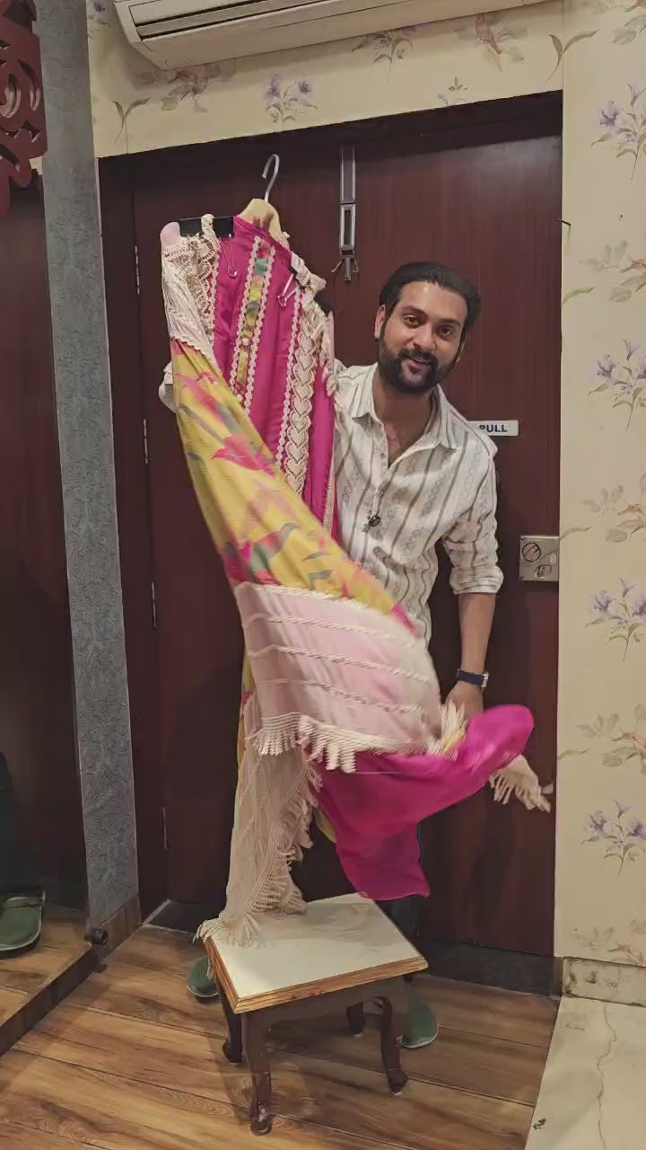 Organza Pakistani Suit-  Karachi Laces & Layered Dupatta Style