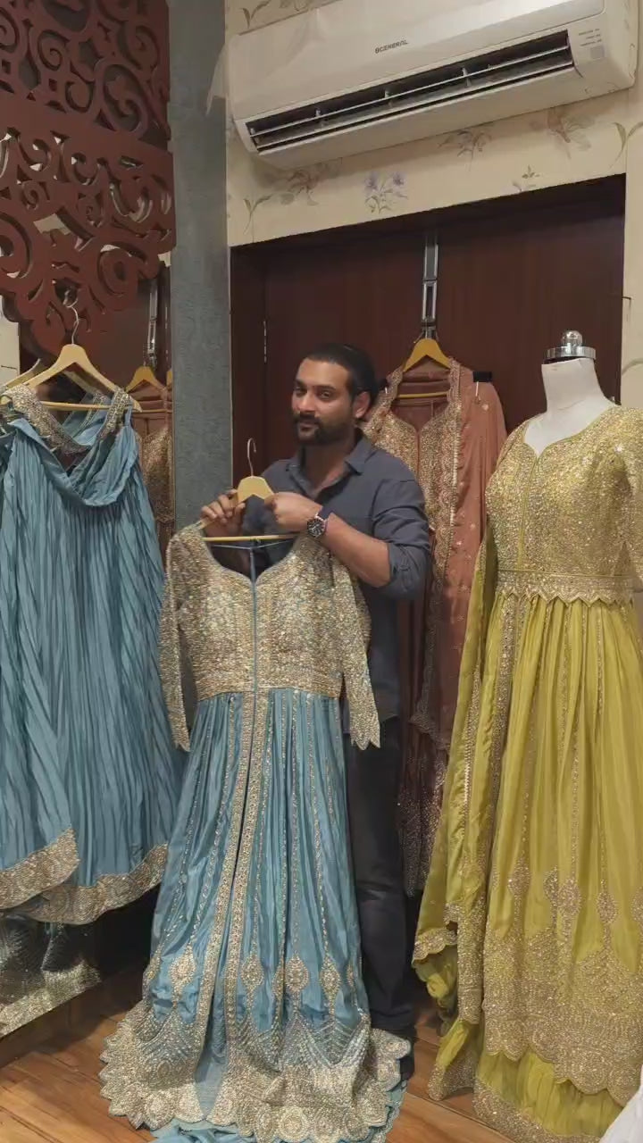 Pleated Anarkali Set with Skirt - readymade