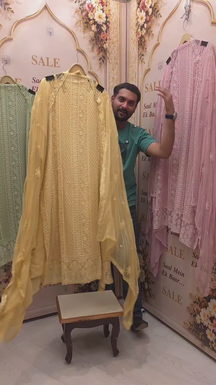 Georgette Lucknowi Suit with Pure Dupatta's
