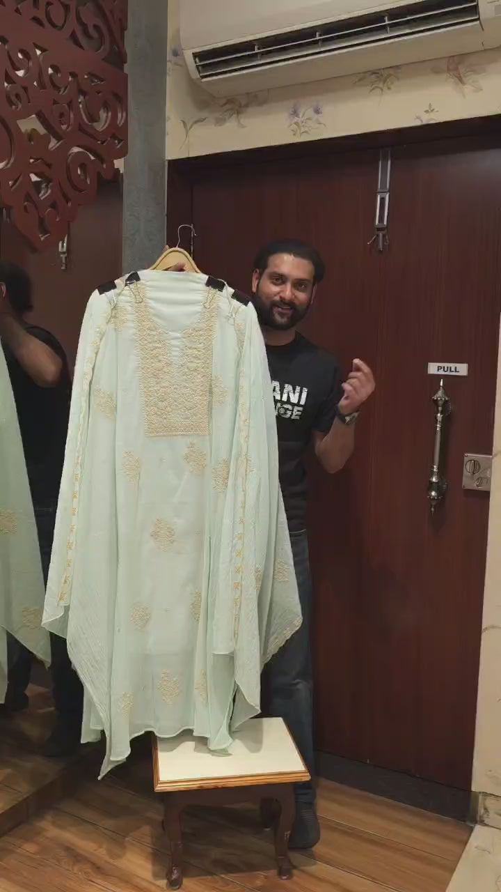 Mul Chanderi Suit in Lucknowi Embroidery