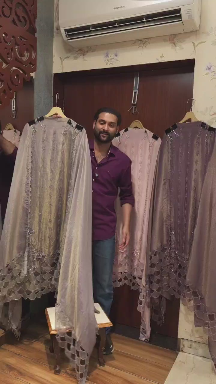 Indo-Western Tissue Suit Cutwork 2.O