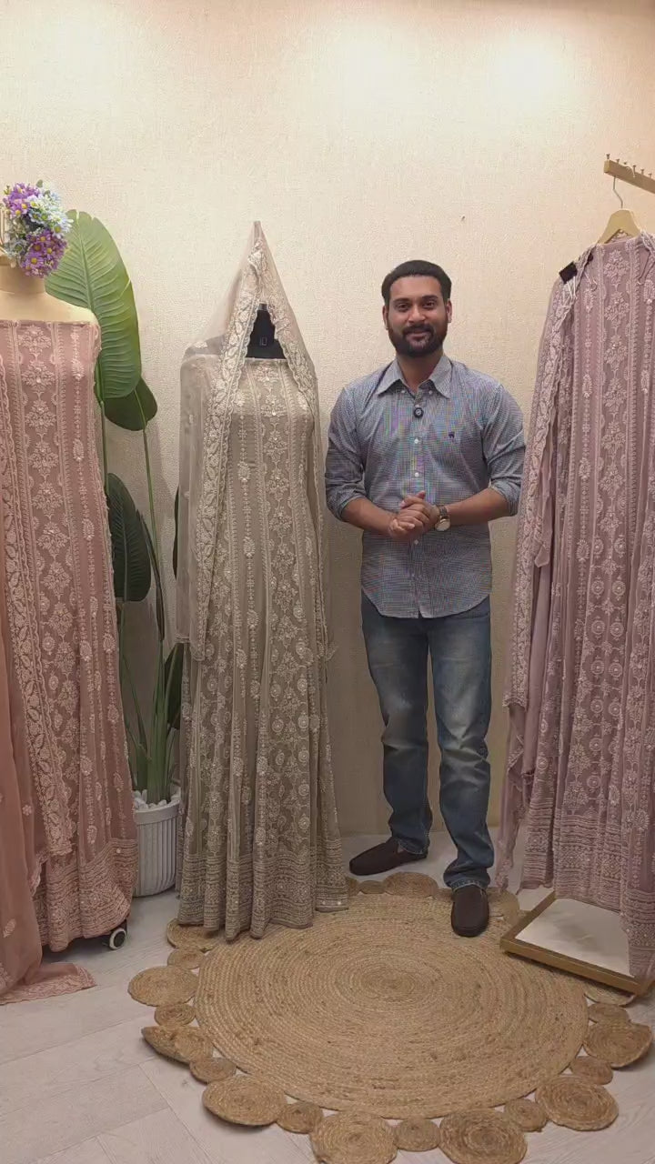 Pure Georgette Lucknowi Unstitched Anarkali 3.0