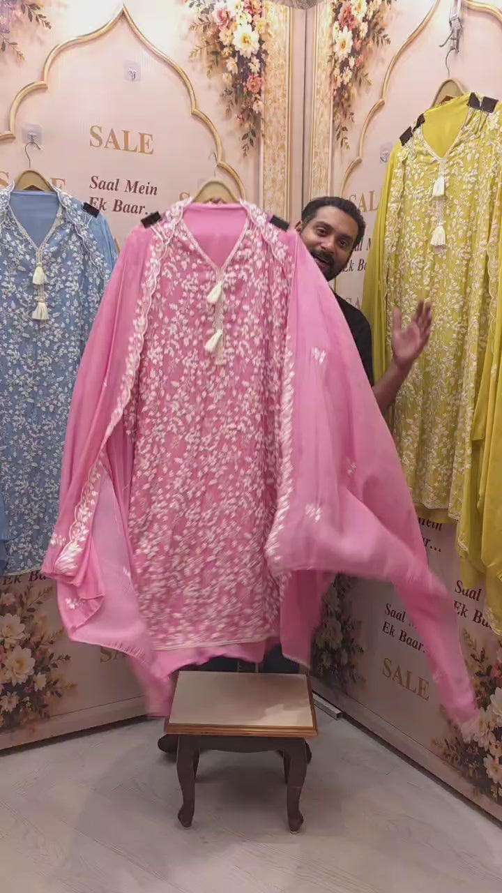 Parsi Embroidered Mulchanderi Suit