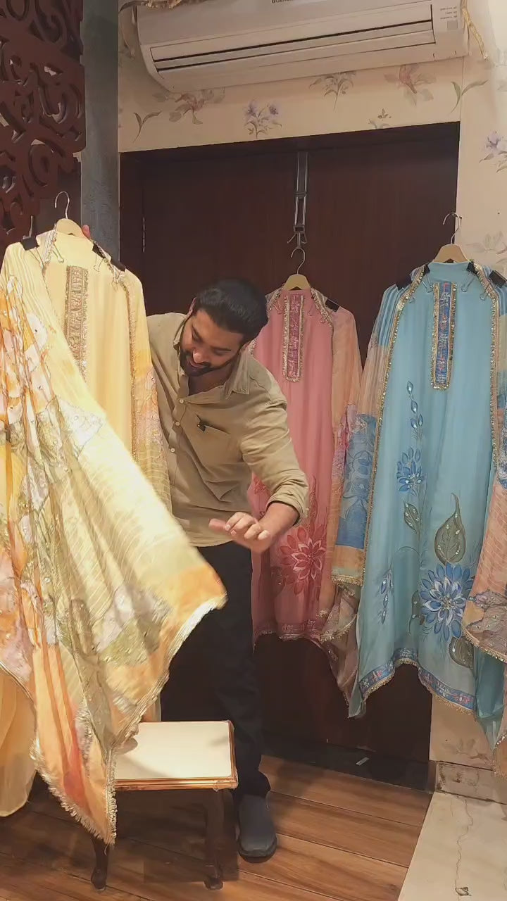 Elegant Summer Launch – Hand-Painted Organza Suit