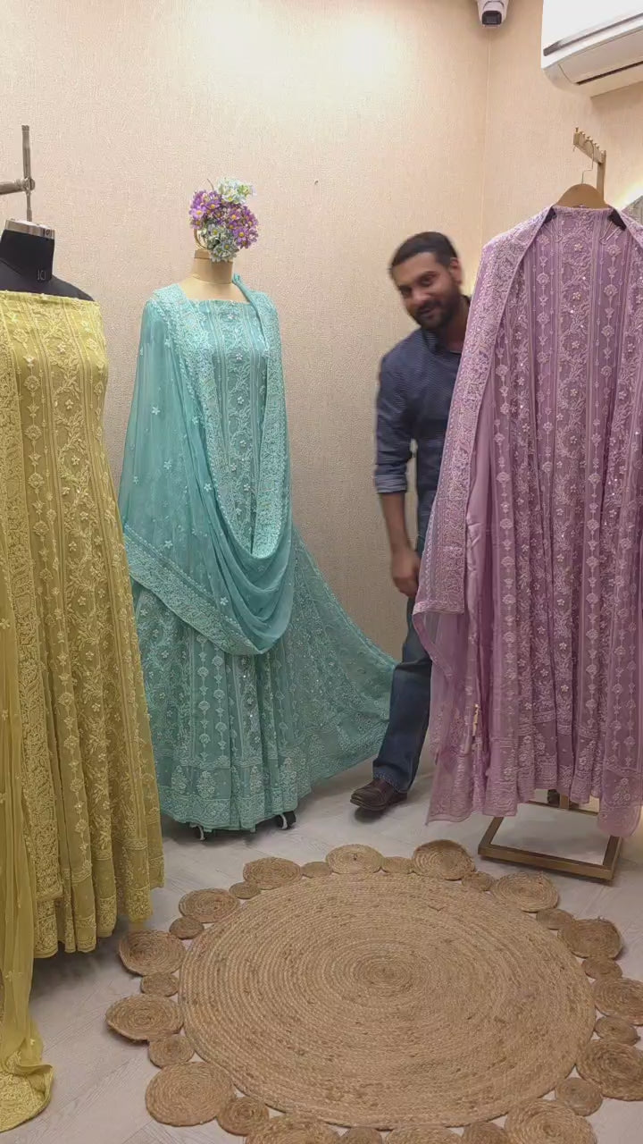 Pure Georgette Lucknowi Unstitched Anarkali 2.O